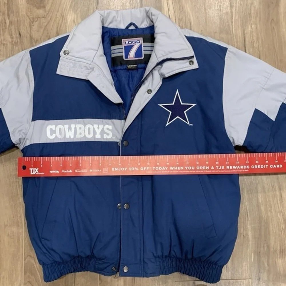 Vintage Dallas Cowboys NFL Logo 7 Puffer Coat Jacket Men's M Blue Gray‎ 90s